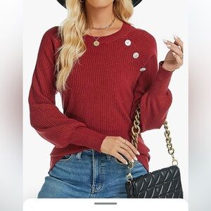 NWT Pullover Crewneck sweater Winter Trendy Long Sleeve with button details